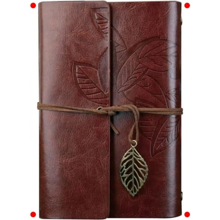Yaprak Desenli Deri Kapaklı Not Defteri