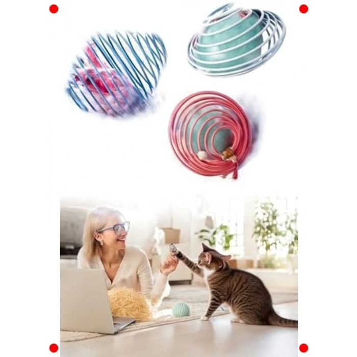 Yaylı Metal Fareli Kafes Kedi Oyun Topu Oyuncak