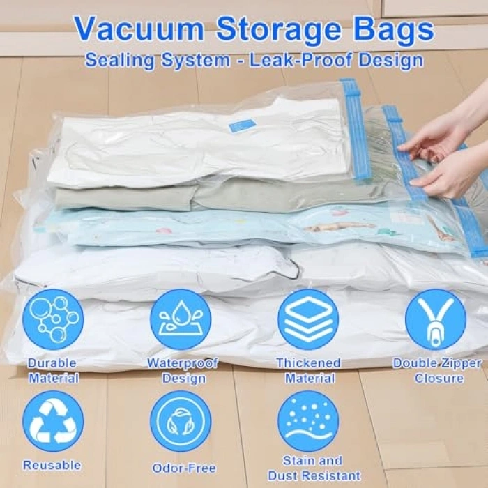 Yeniden Kullanılabilir Vakumlu Torbalar, 3 Adet 80x60 cm