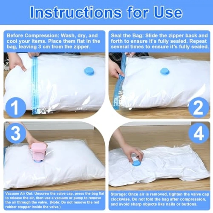 Yeniden Kullanılabilir Vakumlu Torbalar, 3 Adet 80x60 cm