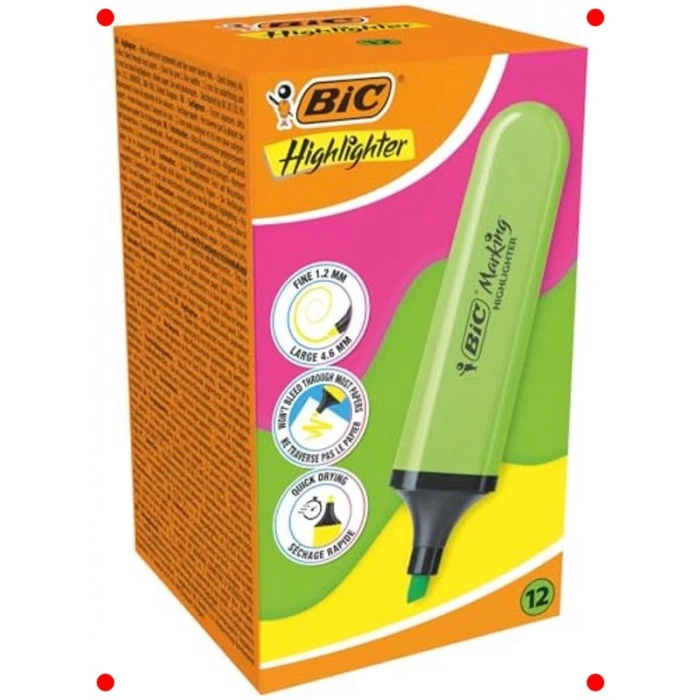 Yeşil Fosforlu Kalem (12li Kutu, Su Bazlı)