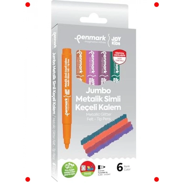 Yıkanabilir Metalik Simli Jumbo Keçeli Kalem Seti - 6lı