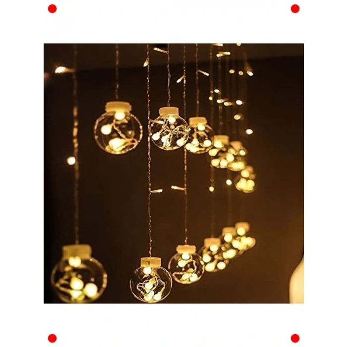 Yılbaşı Top Saçak Perde  Işık - 2.5m, 8 Mod Günışığı