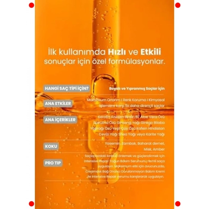 Yıpranmış Saçlar İçin Yoğun Onarıcı Bakım Serumu 50 Ml