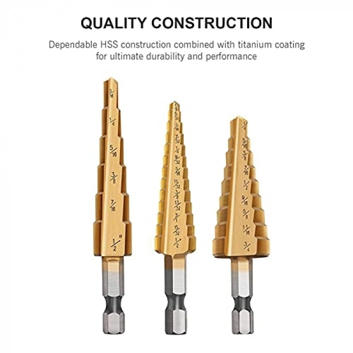 Yüksek Hızlı Çelik Kademeli Matkap Ucu Seti, 3 Adet İçerir