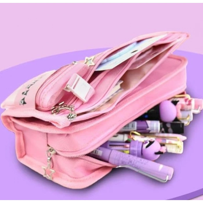 Yüksek Kapasiteli Çok Gözlü Kalem Kutusu - Pembe Renk