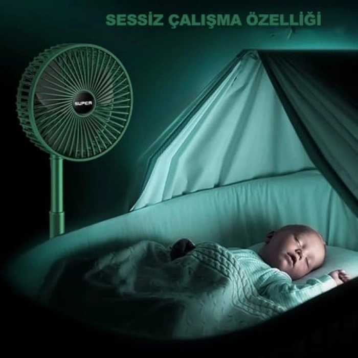 Yükselebilen Şarjlı Masaüstü Vantilatör, 3 Kademeli Hız Ayarı