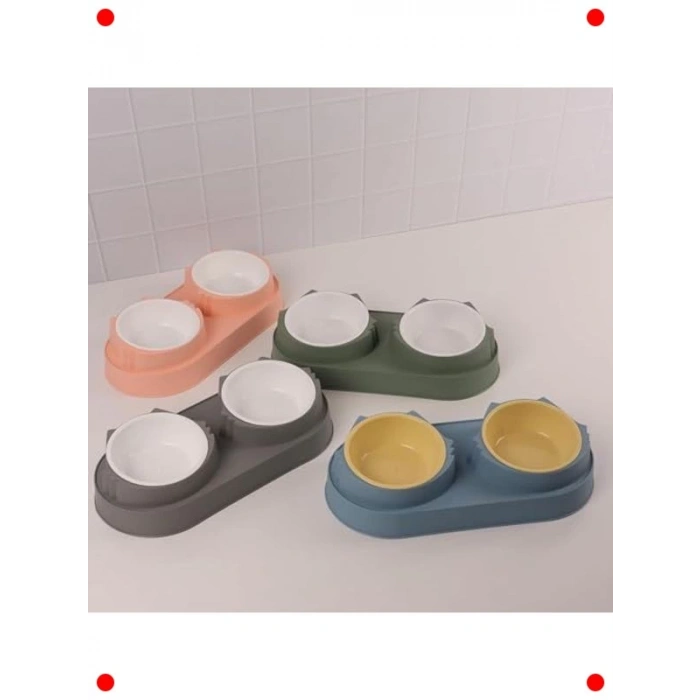 Yükseltilmiş Çift Bölmeli Evcil Hayvan Mama Su Kabı