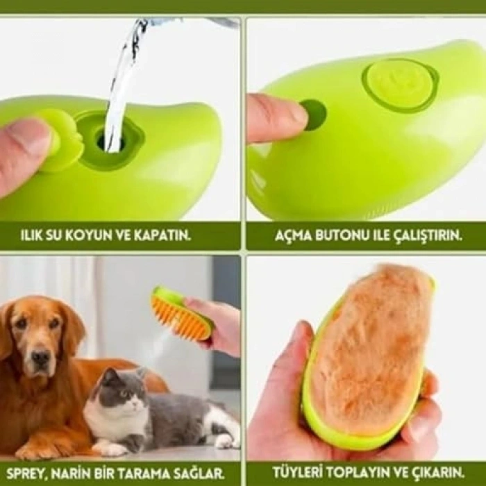 Yumuşak Silikon Başlıklı Buharlı Kedi ve Köpek Tarağı