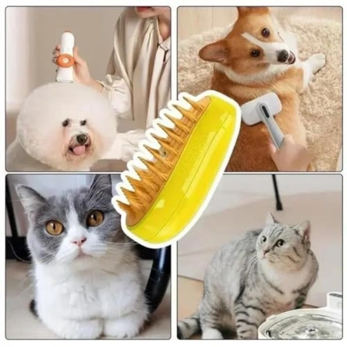 Yumuşak Silikon Başlıklı Buharlı Kedi ve Köpek Tarağı