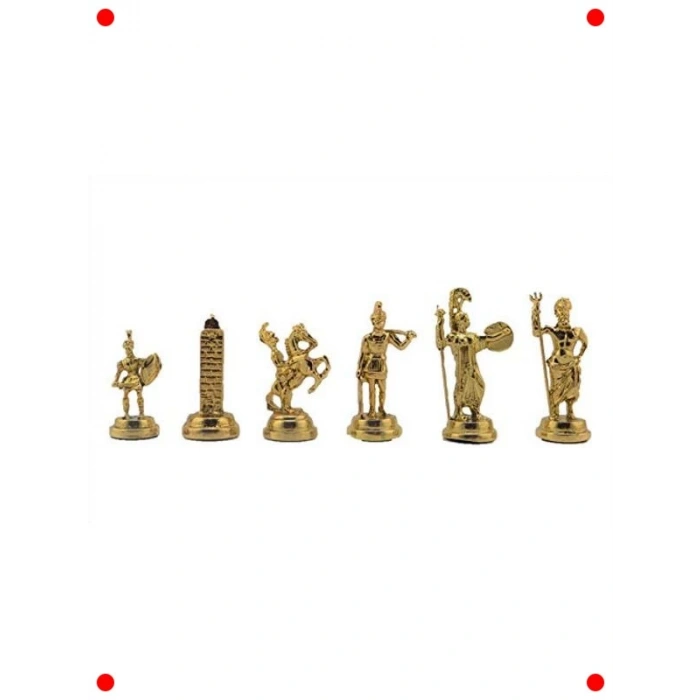 Yunan Temalı Metal Satranç Takımı - Mermer Desenli Tahta