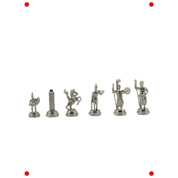 Yunan Temalı Metal Satranç Takımı - Mermer Desenli Tahta