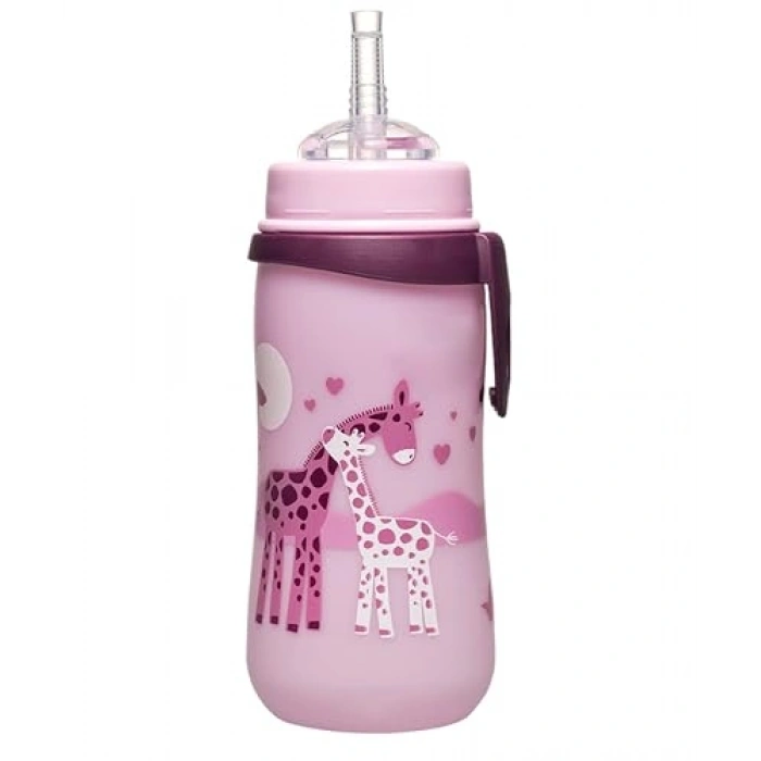 Zürafa Desenli Pipetli Bardak, 330 ml Kapasite