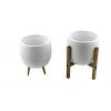 19 cm Beyaz Granit İkili Saksı Seti, 3 Ayaklı