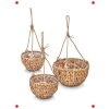 3lü El Yapımı Hasır Asılabilir Yuvarlak Saksılık Seti