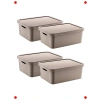 4lü Set Bej 12 Lt Çok Amaçlı Kapaklı Saklama Kutusu