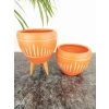 Dik Çizgi Desenli Terrakota Saksı, 15 cm İkili Set