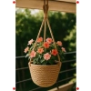 Doğal El Örgüsü Askılı Hasır Saksı - Dekoratif