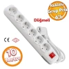 Kablolu 6lı Topraklı Grup Priz, 10 Metre, Düğmeli Anahtar