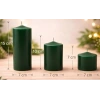 Koyu Yeşil 3lü Silindir Blok Mum Seti, 7 cm Çapında
