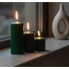 Koyu Yeşil 3lü Silindir Blok Mum Seti, 7 cm Çapında