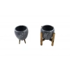 Mermer Efektli Gri Beyaz Saksı, 15 cm İkili Set
