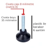 Plastik Başlı Ayarlanabilir Çivata, 8 mm Çapında