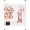 Rose Gold Folyo Balon Seti: 1 Rakam, Taç ve Konfetili