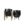 Siyah Üzeri Beyaz Mermer Saksı, İkili Set, 19 cm