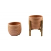Yan Çizgi Desenli Terrakota Toprak Saksı, 15 cm İkili Set