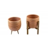 Yan Çizgi Desenli Terrakota Toprak Saksı, 15 cm İkili Set