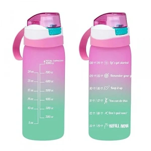 1 lt Motivasyon Su Matarası, Pembe Renk, Plastik