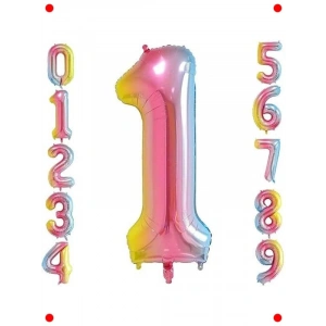 1 Rakam Gökkuşağı Folyo Balon 80 cm