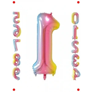 1 Rakam Gökkuşağı Folyo Balon 80 cm