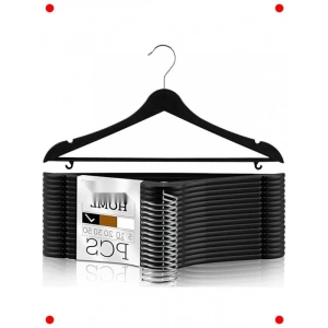 10 Adet Ahşap Görünümlü Plastik Siyah Elbise Askısı