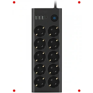 10lu Akım Korumalı Çoklu Priz, USB ve Type-C Girişli