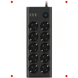 10lu Akım Korumalı Priz - USB & Type-C, Siyah