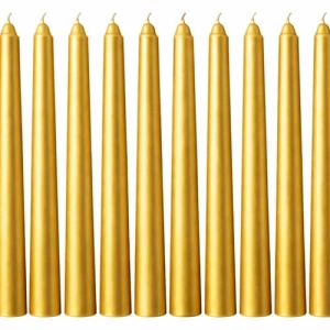 10lu Set Gold Renk İnce Şamdan Mum, 25 cm Uzunluk