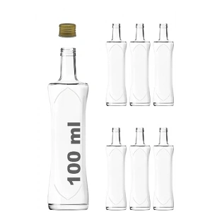 100 cc Kapaklı Kavisli Cam Şişe, 6 Adet Şeffaf Sosluk