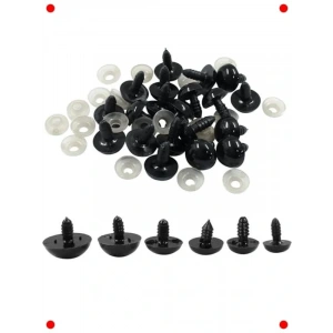 100 Çift Siyah Kilitli Oyuncak Gözü 12mm