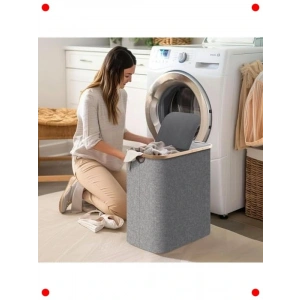 100L Çift Bölmeli Bambu Kenarlı Çamaşır Sepeti