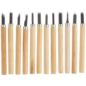 12 Parça Ahşap Oyma Bıçak Seti, Siyah Renk