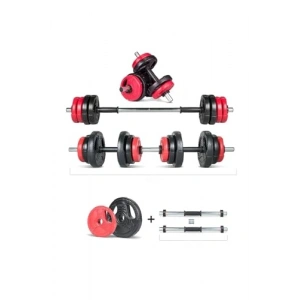 12 Parça Kırmızı ve Siyah Halter Seti ile Dambıl Antrenmanı