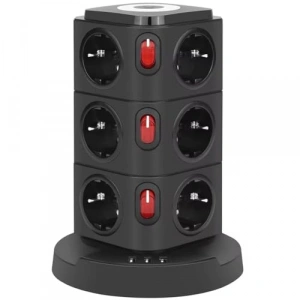 12 Prizli Tower Tipi Akım Korumalı Priz, USB Girişli ve Kısa Devre Koruma