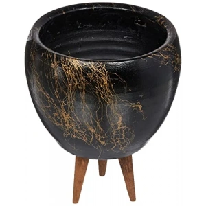 16 cm Siyah Üzeri Gold Mermer Efektli İkili Saksı
