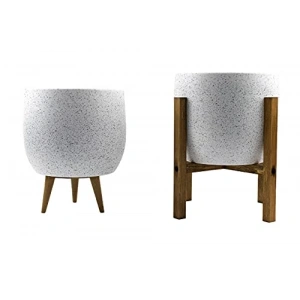 19 cm Beyaz Granit İkili Saksı Seti, 3 Ayaklı