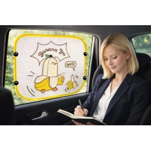 2 Adet Sarı Beyaz Bananalı Araba Yan Cam Güneşlik, Ön Cam Perde