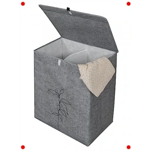 2 Bölmeli Dekoratif Çamaşır Sepeti – Keçe & Deri