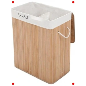 2 Bölmeli Katlanabilir Doğal Bambu Çamaşır Sepeti