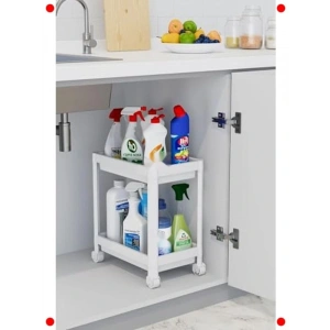 2 Katlı Tekerlekli Beyaz Düzenleyici Raf